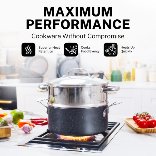 GRANITESTONE 20 Pc Complete Pots and Pans Set Non Stick Cookware Set with Saute Pan, Bakeware, Steamer, Cooking Utensils, Made Without PFOA PFOS, Oven and Dishwasher Safe