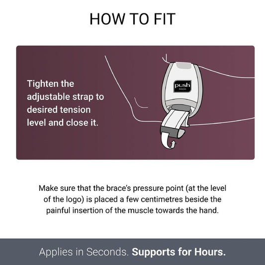PUSH med Elbow Brace Epi for Elbow Pain. Pain relief for Tennis Elbow, Golfer's Elbow, and Epicondylitis.