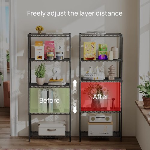 Golpart Heavy-Duty 5-Tier Adjustable Storage Shelves - 500LBS Capacity Wire Organizer Rack | Black 12" D x 22" W x 59" H