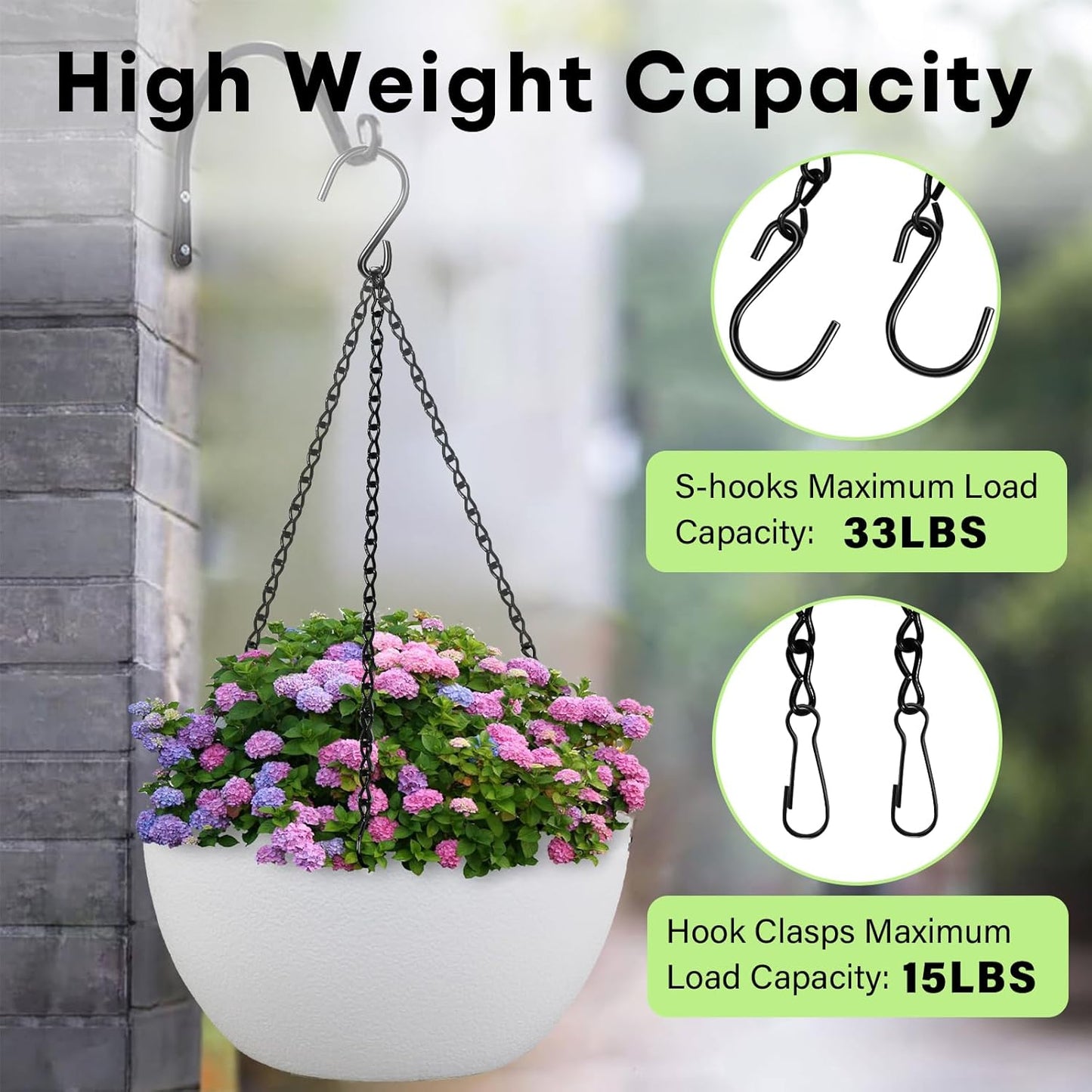 Skiennix Heavy Duty Metal Hanging Chains - Durable Hooks Set for Planters, Bird Feeders & Lanterns - Black