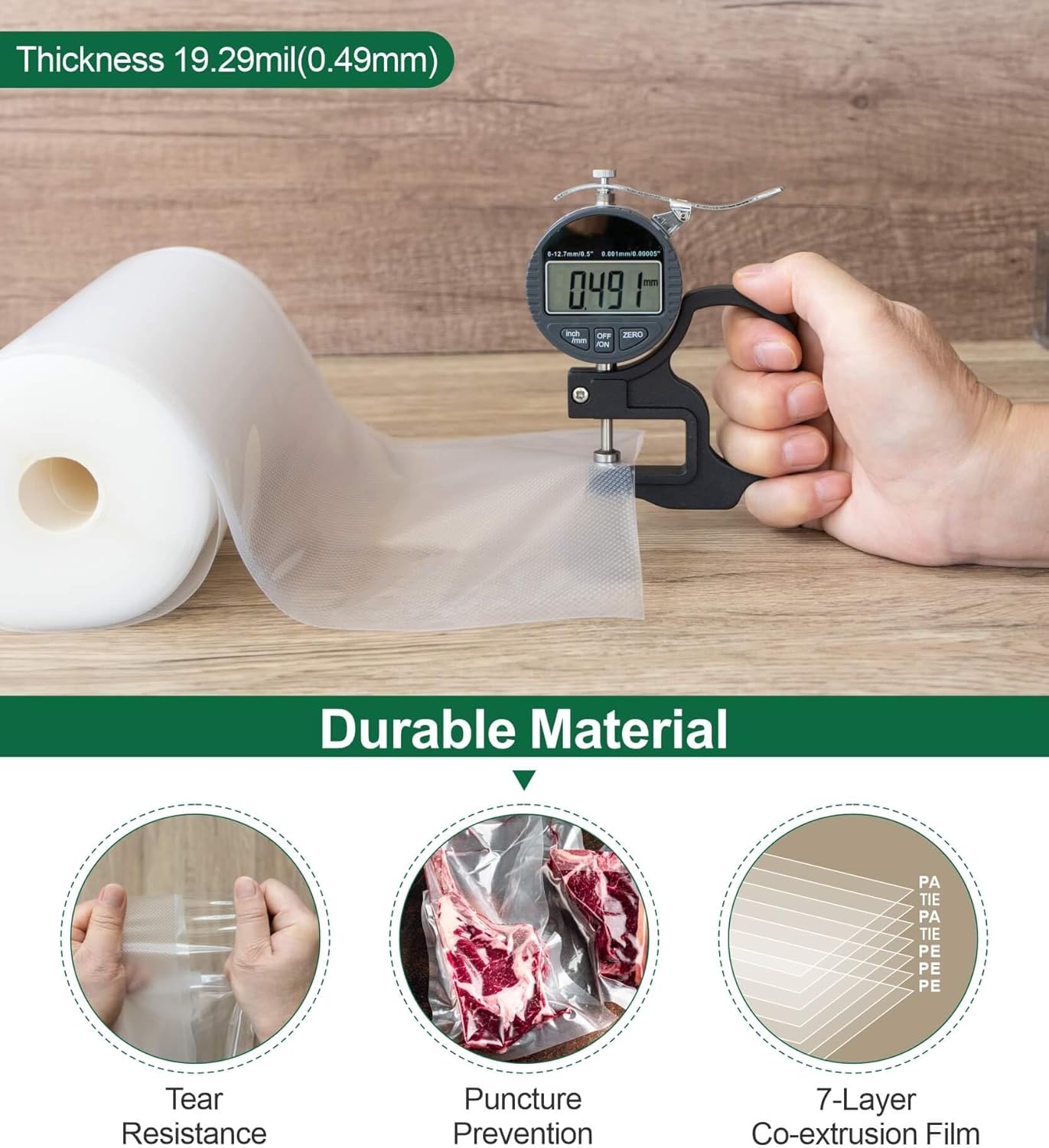 Skiennix Vacuum Sealer Bags - BPA-Free Heavy Duty Rolls 8 Inch x 50 Feet | Perfect for Food Storage & Sous Vide