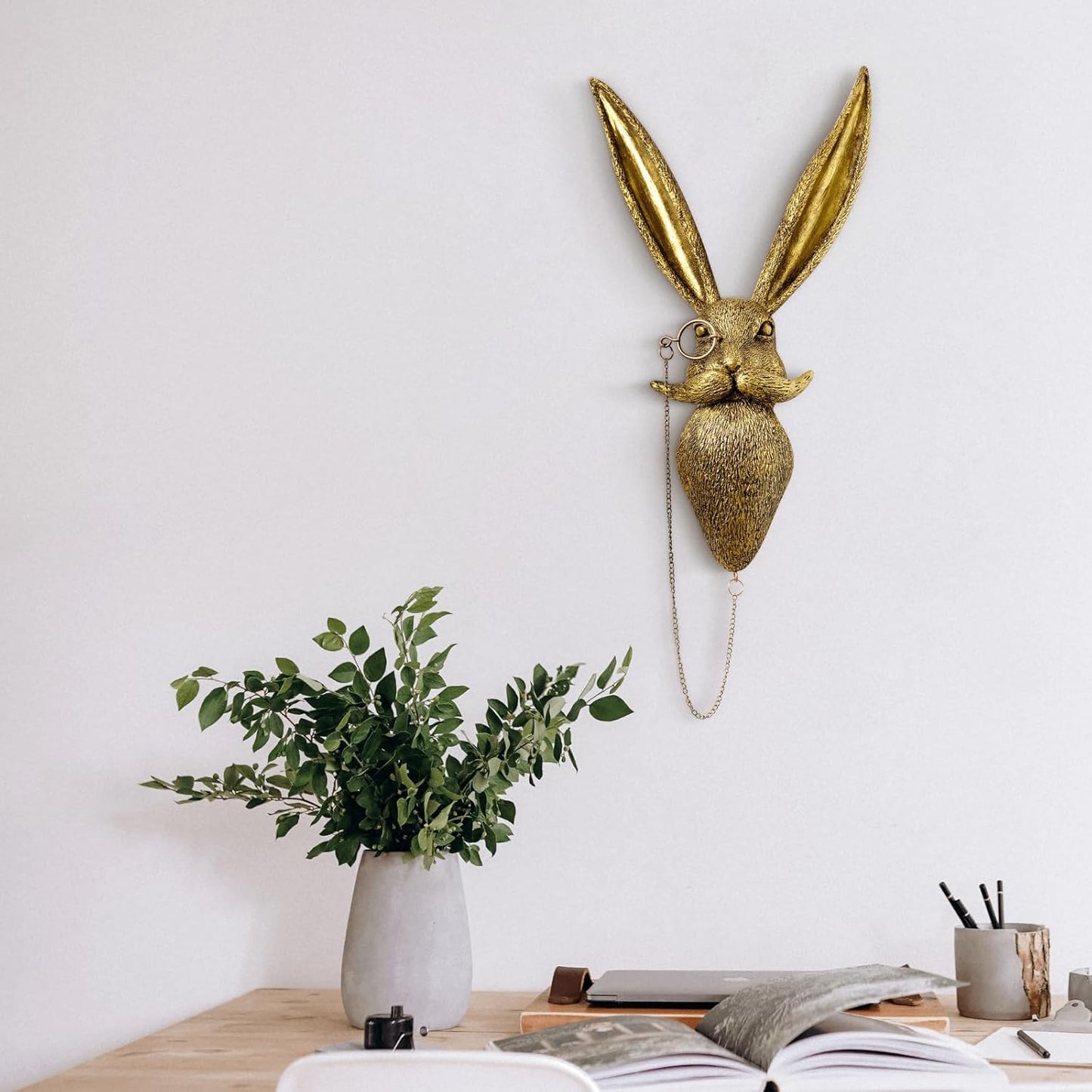 Montresor Animal Head Wall Art - Gold Rabbit Sculpture | Lightweight PU Foam Decor, 16 Inches