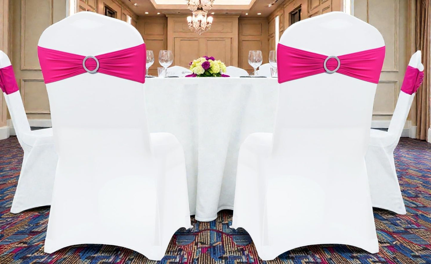 MDS Spandex Chair Sashes - Premium Stretch Covers with Buckle Slider for Weddings & Events | Magenta, Pack of 75