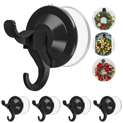 5 Pack Wreath Door Hanger, Heavy Duty Suction Cup Hooks with Adhesive Suction Tab, Removable Wreath Holders for Front Door and Window, No Damage Christmas Garland Door Hanger, Holds up to 11 Lbs
