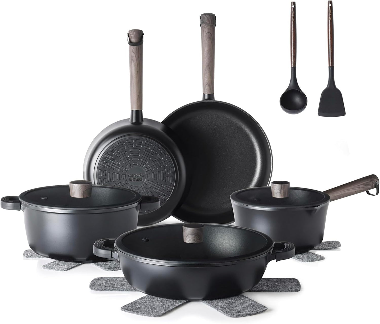 SENSARTE 17-Piece Nonstick Cookware Set - Induction Compatible, Dishwasher Safe, Stay-Cool Handles, Black