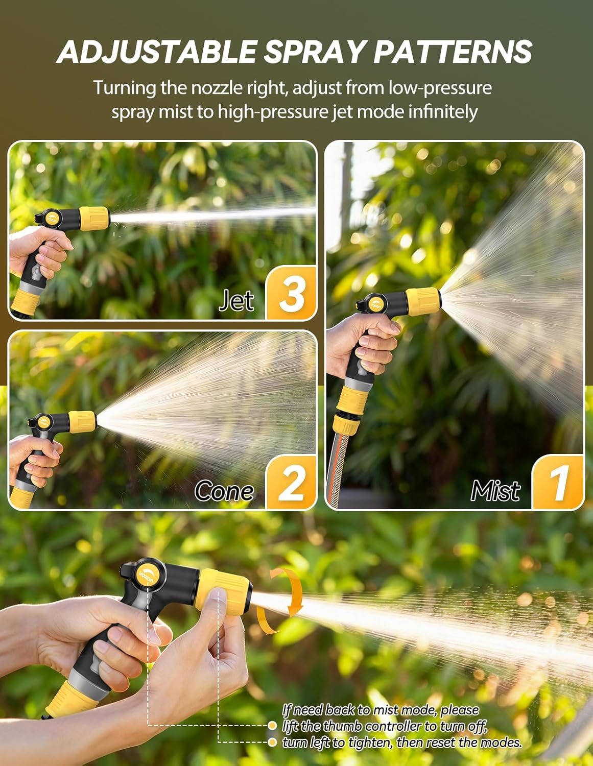 VOXON Heavy Duty Metal Garden Hose Nozzle - High Pressure Sprayer with Adjustable Spray Patterns for Lawn, Car, and Pets