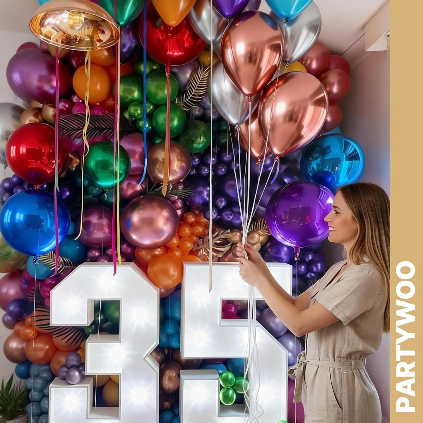 PartyWoo Metallic Balloons - 65pcs 12-Inch Latex Balloons in Blue, Silver, Gold, Pink & More for Celebrations