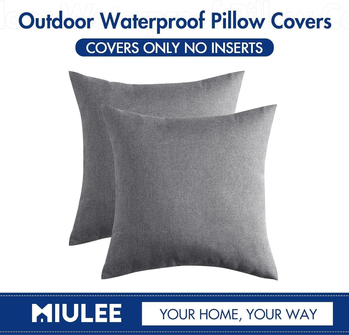MIULEE Decorative Outdoor Throw Pillow Covers - Waterproof Faux Linen Cushion Cases | 22x22 Inch Light Grey (Pack of 2)