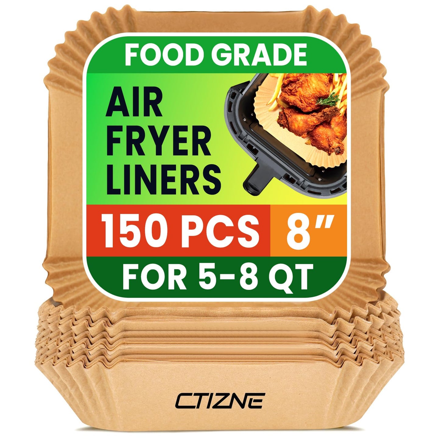 Air Fryer Liners Disposable, 150Pcs 8" Square [Food Grade Material] Unbleached Parchment Paper Liners Non-Stick & Waterproof Oilproof for 5-8 QT Airfryer Basket, Baking, Roasting Microwave, Oven