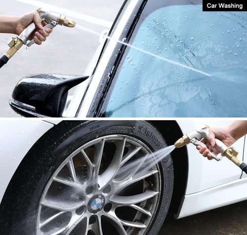 ESOW Heavy Duty Metal Garden Hose Nozzle - High Pressure with 4 Spray Patterns | Ideal for Lawn, Garden, Car & Pet Washing, Silver