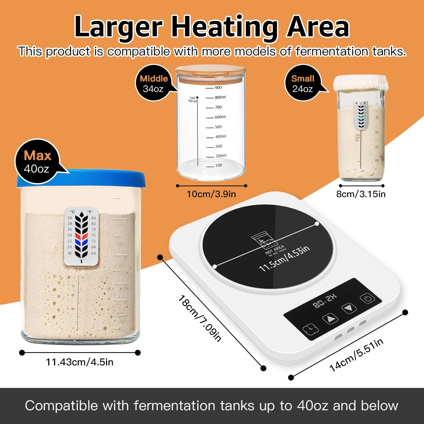 Sourdough Starter Warmer with Memory Function– 1°F Precision Temperature Control (70–100°F), Auto On/Off, 12-Hour Timer, Fits Sourdough Starter Jars Up to 40oz,Christmas gift for Home Baking Lover