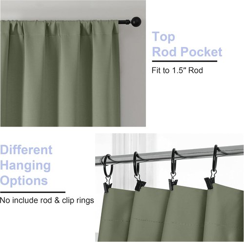 Ava Sage Green Blackout Curtains by Simplebrand - Thermal Insulated Rod Pocket Drapes | 63 Inch Length, 2 Panels Set