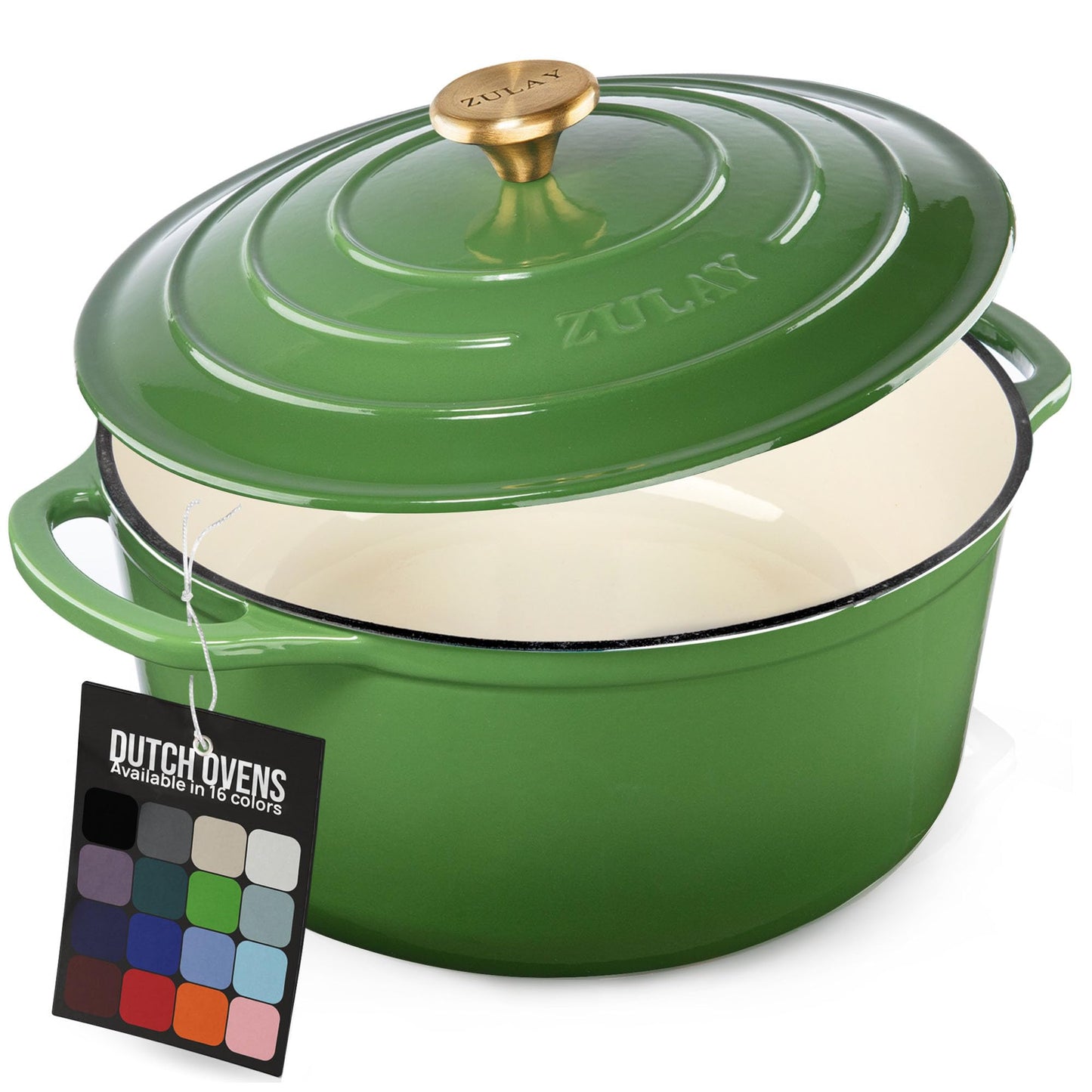 Zulay Kitchen 7.7 Quart Enameled Cast Iron Dutch Oven Pot with Lid – Premium Durability & Oven Safe up to 500°F – Heavy Duty Cookware Perfect for Bread Baking, Stews, Braising & Roasting – Green