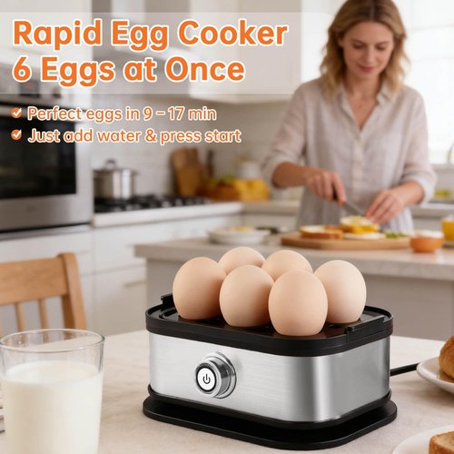 Aotto Electric Egg Cooker - 6-Egg Capacity for Soft, Medium & Hard-Boiled Eggs | Fast Boil & Auto Shut-Off
