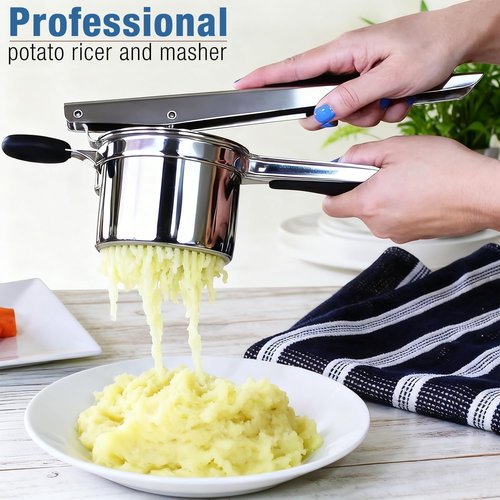 AIDOIT Potato Ricer - Heavy Duty Stainless Steel Masher with 3 Discs for Smooth Mashed Potatoes | 15oz