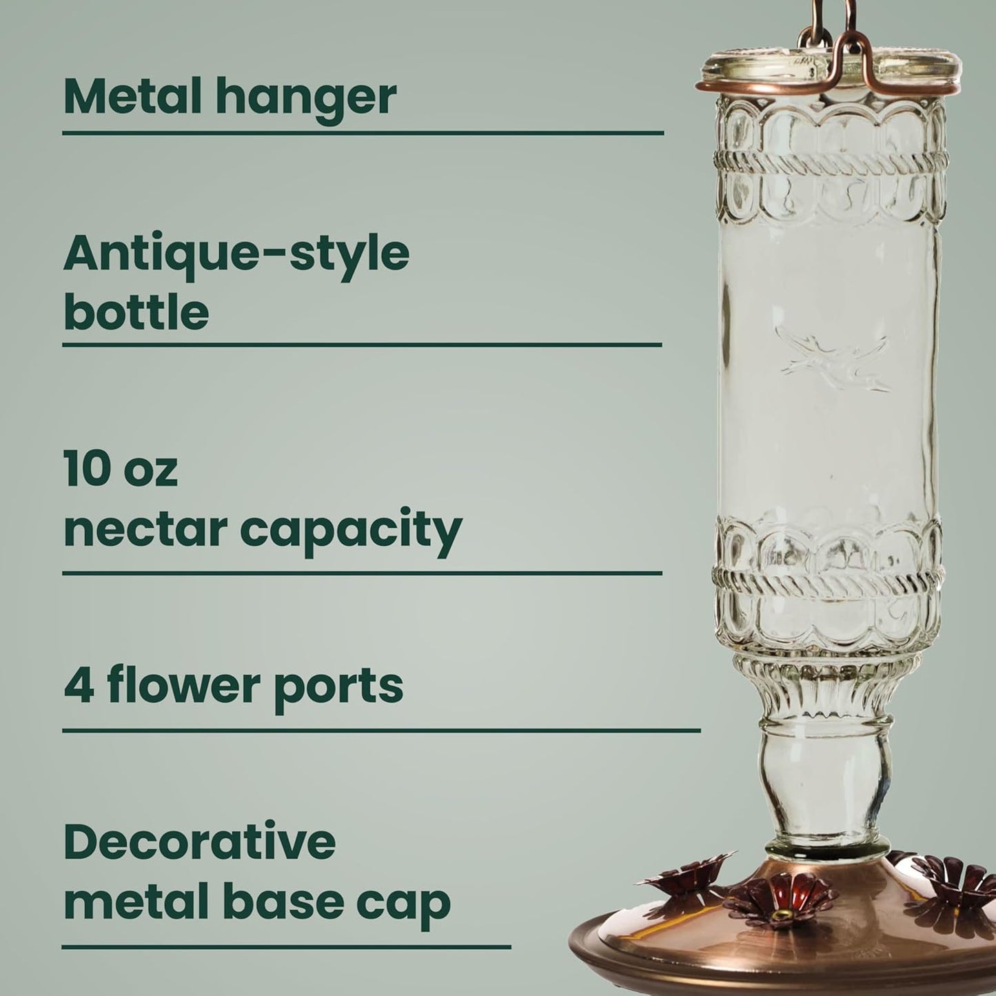 Perky-Pet Hummingbird Feeder - Antique Glass Bottle Design | 10 Fl Oz Nectar Capacity - Durable Outdoor Décor