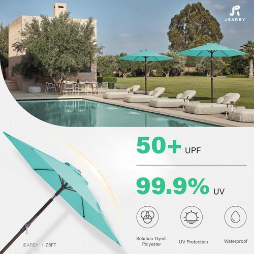 JEAREY 7.5FT Patio Umbrella - Sturdy Market Table Umbrella with Push Button Tilt & Crank | Peacock Blue