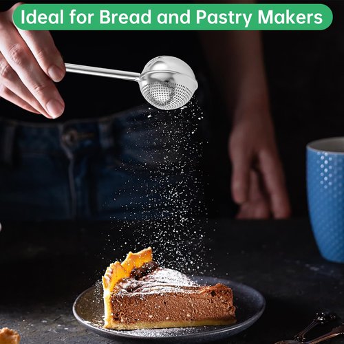 Flour Sifter for Sourdough Bread - Bread Flour Shaker Duster, One Handed Operation Flours Duster for Breads Baking, 304 Stainless Steel, Spring Handle Bakers Dusting Wand for Flours