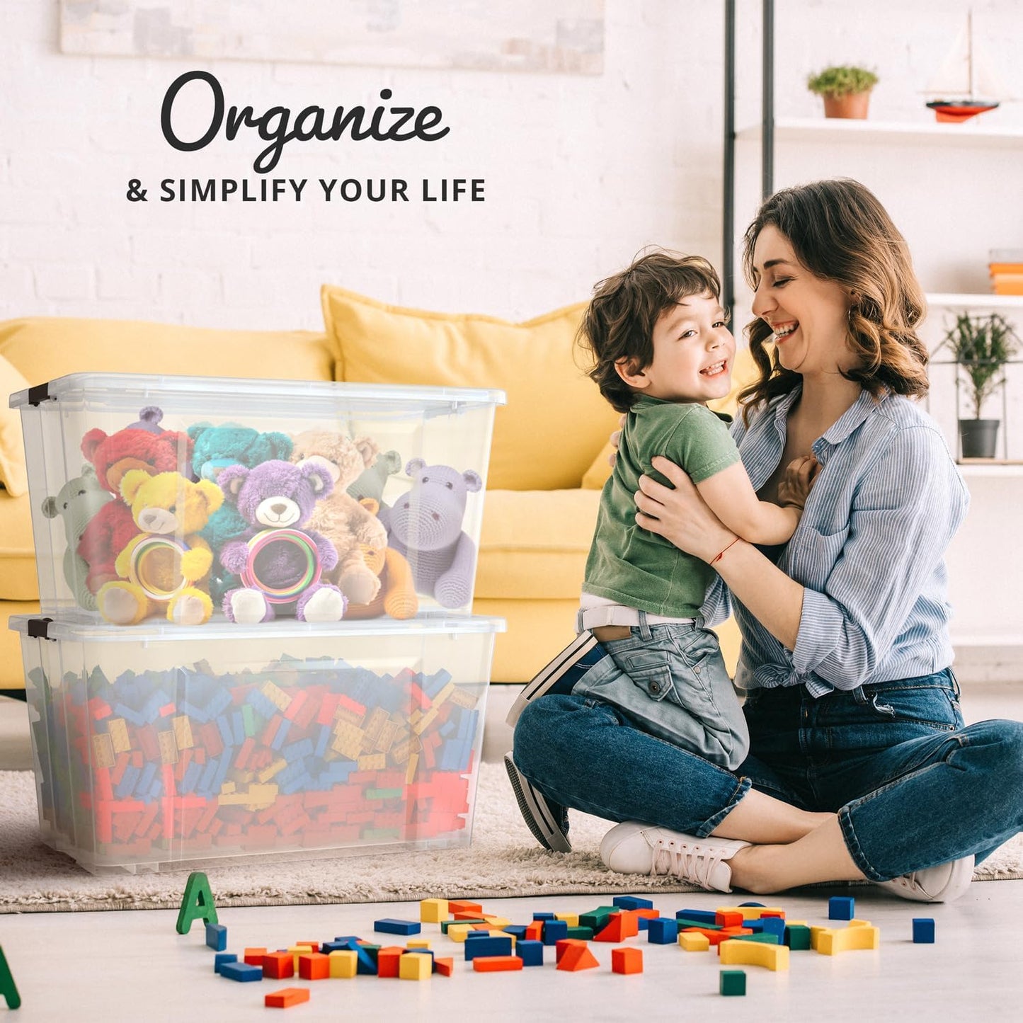 Lifetime Appliance Parts 75 Qt. Plastic Storage Bin - Ultra Durable Lids & Secure Latching Buckles | Stackable Clear with Black Handle