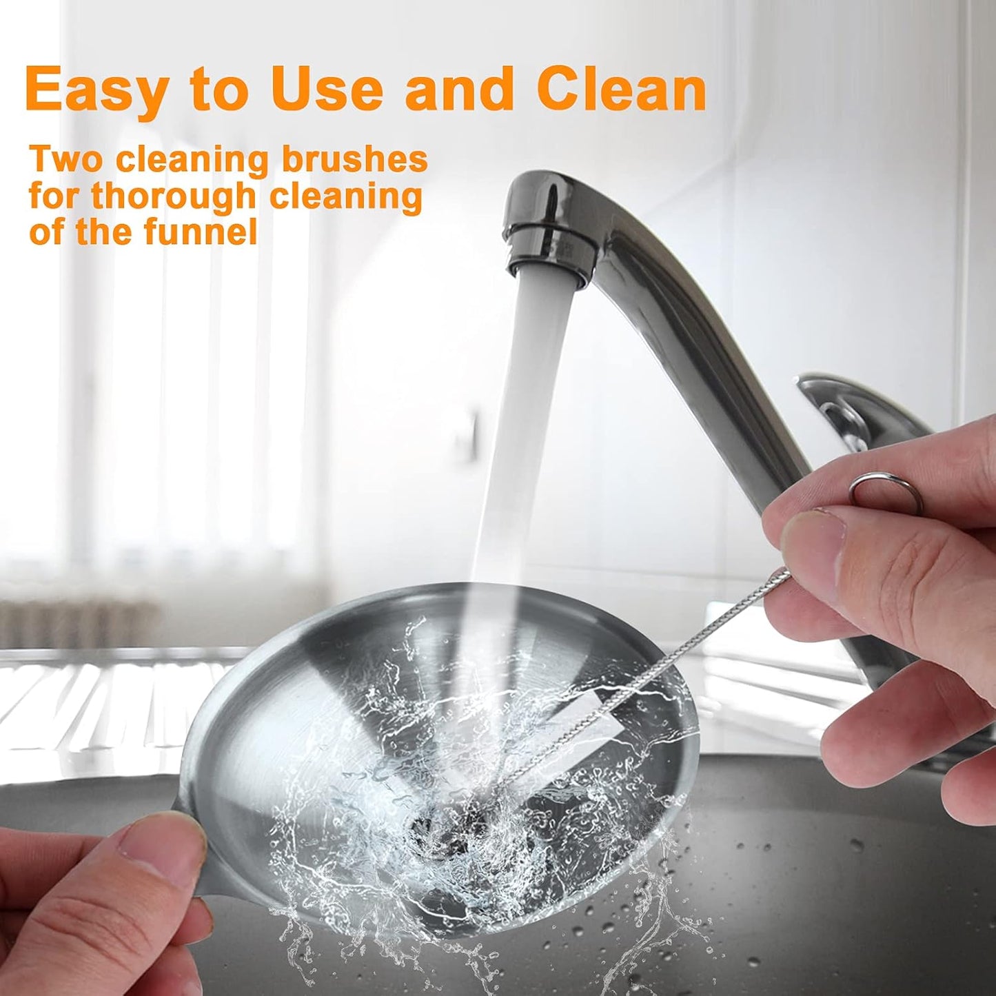 VOPTON Stainless Steel Mini Funnel Set - 6 Pcs for Kitchen Use | Food-Grade Metal & 2 Cleaning Brushes
