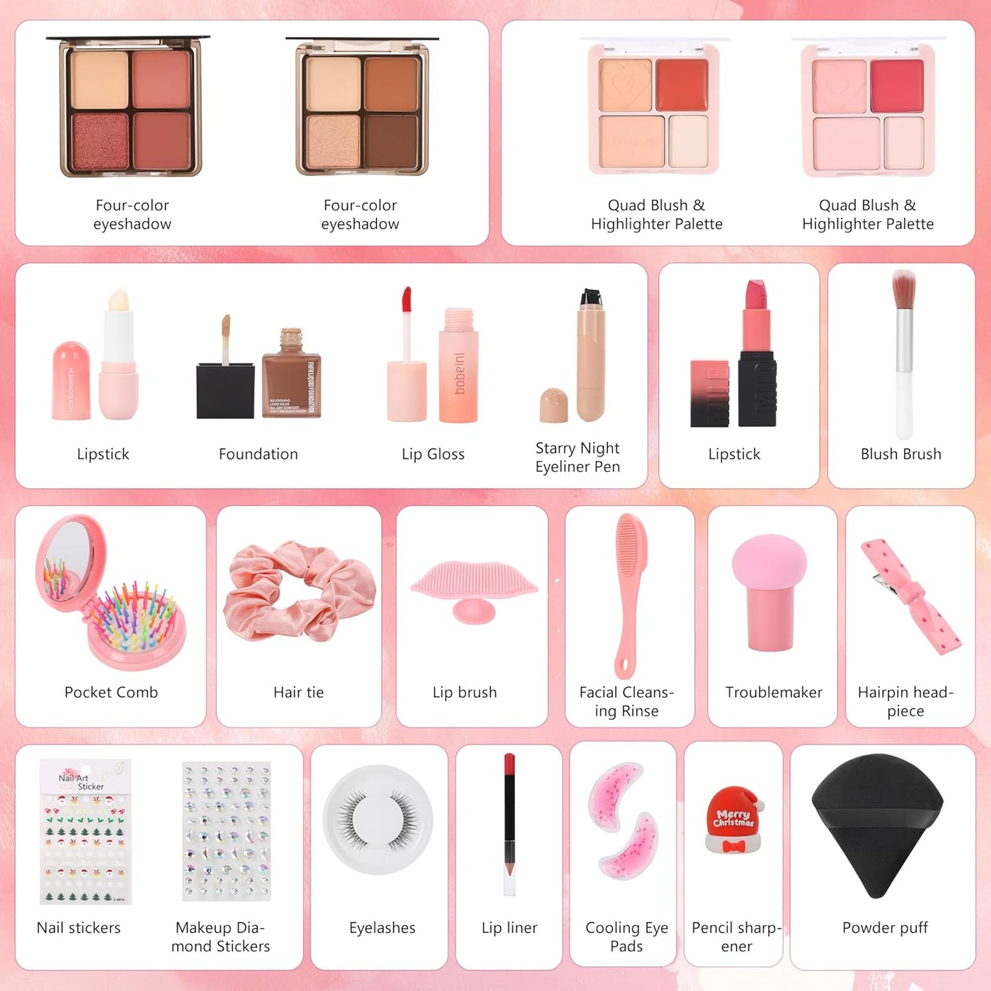 Skiennix 24 Pcs Exquisite Makeup Gift Set - Perfect Birthday Gift for Girls Ages 6-12 | Pink Cosmetics Kit