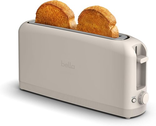 Bella 2 Slice Slim Toaster - 6 Setting Shade Control, Reheat & Cancel Buttons, 10” Long Slot, Oatmilk