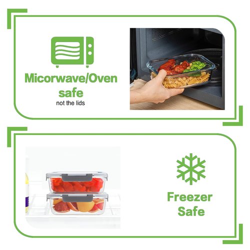 HOMBERKING 24pc Borosilicate Glass Food Storage Containers with Snap Locking Lids, Glass Meal Prep Containers, Airtight Lunch Boxes, Oven, Freezer and Dishwasher Safe, BPA Free, Kitchen Storage Set