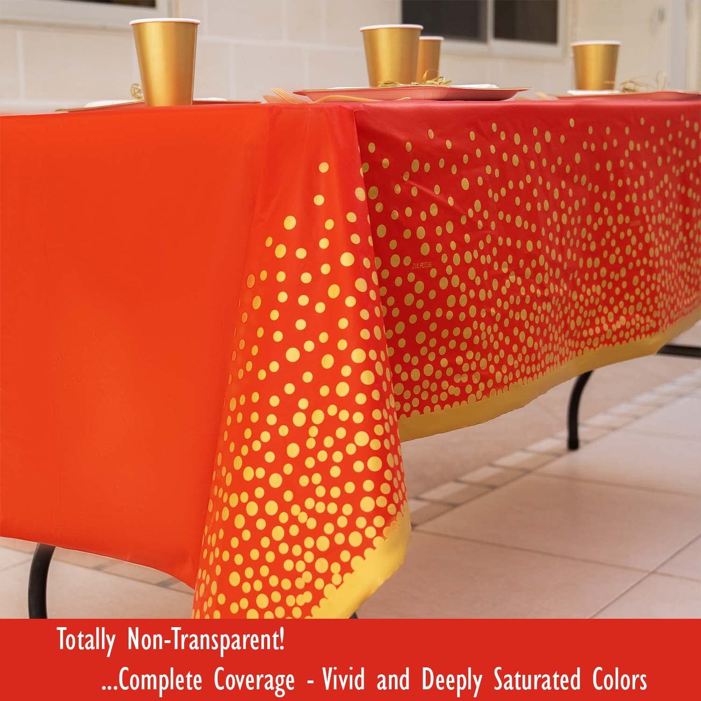 ZULADISE 2 Pack Premium Red and Gold Plastic Tablecloths – Thick, Durable, Reusable Table Covers (54 x 108 in) – Disposable Party Tablecloths for Birthday, Graduation, Christmas and Event Decorations