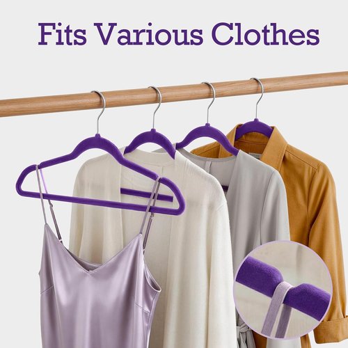 HOUSE DAY Velvet Hangers - 60 Pack Non-Slip Heavy Duty Purple Felt Suit Hangers | 360° Rotating Hook