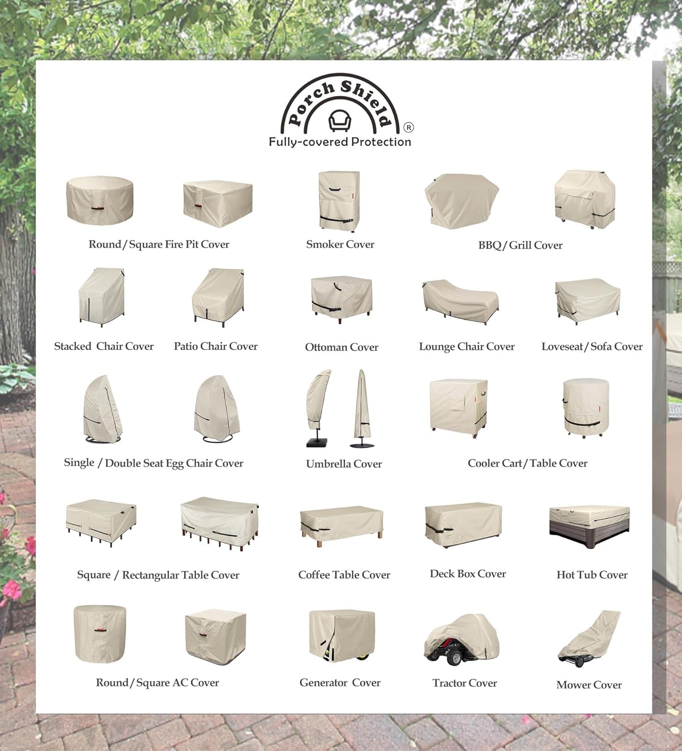 Porch Shield Patio Chair Covers - Waterproof Deep Seat Lounge Chair Cover 2 Pack | 30W x 33D x 34H Inch, Beige