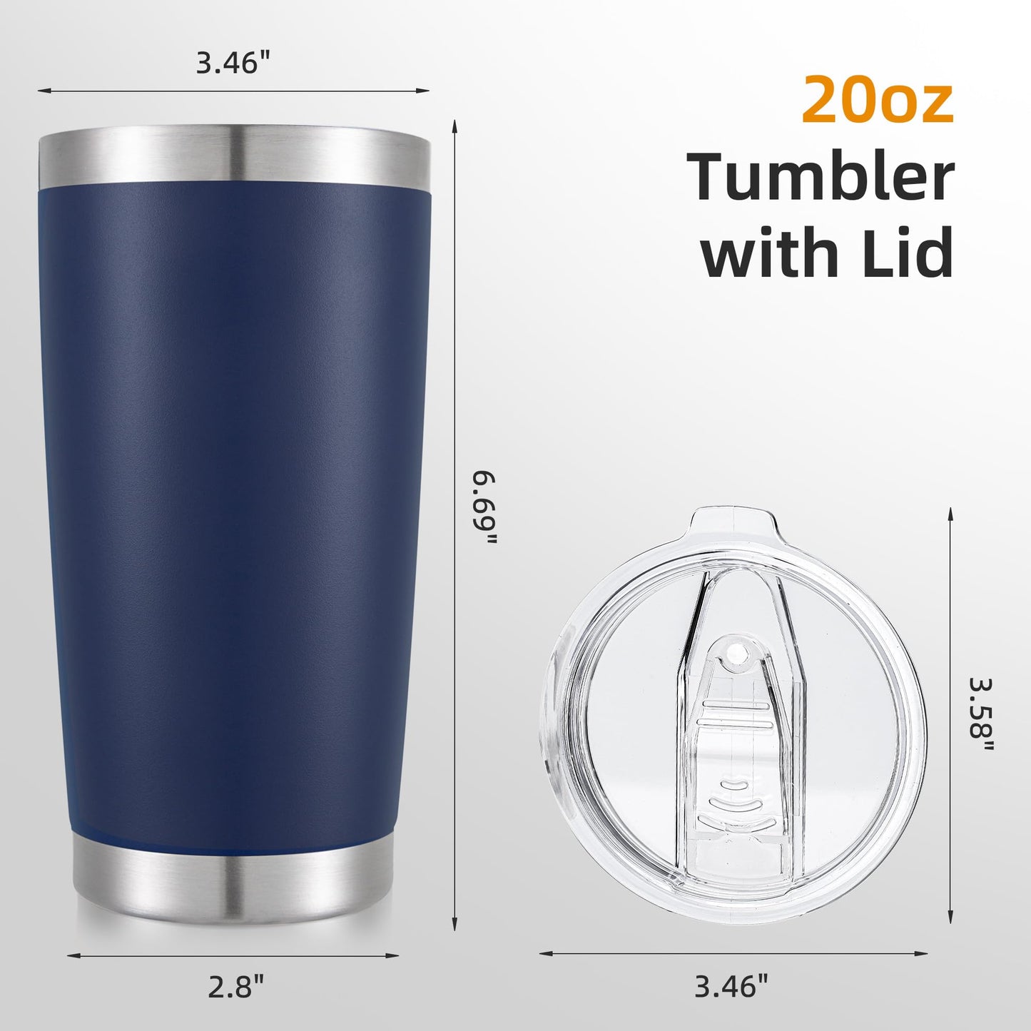 HZJSTSWQ 20 oz Tumbler with Lid Stainless Steel Insulated Tumblers Double Wall Vacuum Coffee Mug Powder Coated Tumbler Cups for Cold and Hot Drinks, Navy, 1 pack