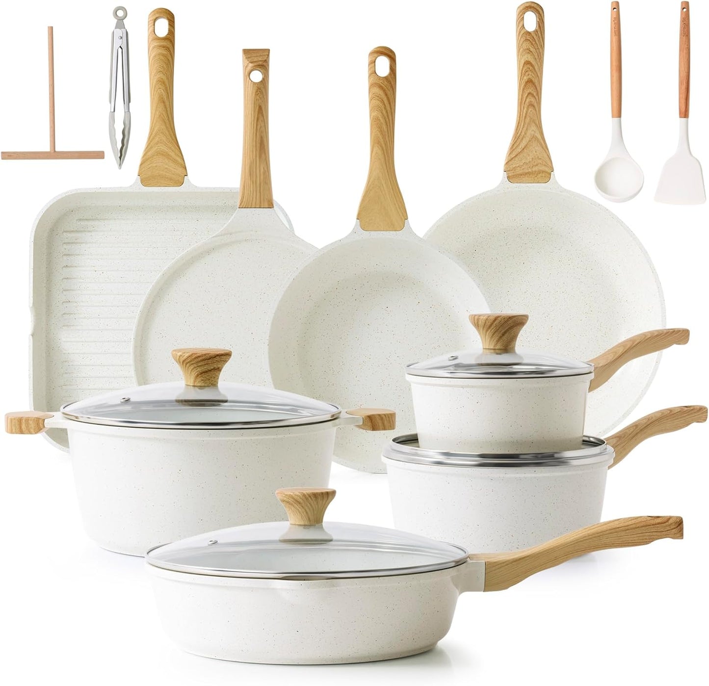 SENSARTE Nonstick Ceramic Cookware Set - 23 PCS Healthy Pots & Pans | PFAS & PFOA Free, White