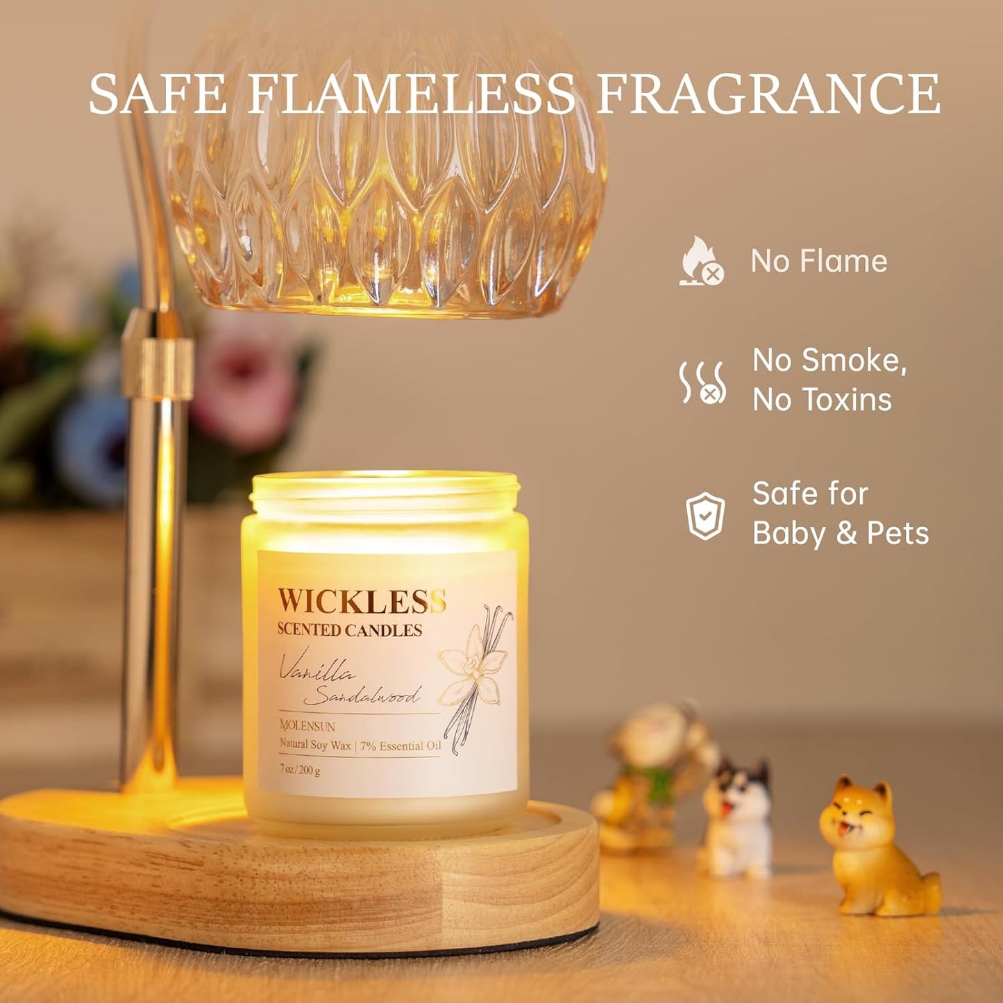 Skiennix Wickless Candle - Vanilla Sandalwood Aroma with 10ml Essential Oil | Flameless Non-Toxic Soy Scented Gift for Home