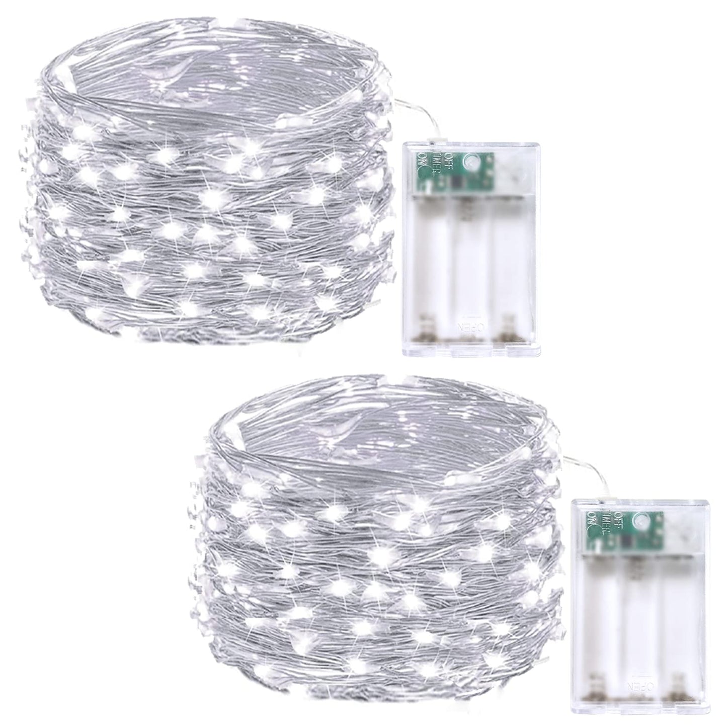 2-Pack Fairy Lights Battery Operated with Timer, Waterproof 16FT 50 LED String Lights Indoor Outdoor, Cuttable Starry Fairy Lights for Christmas Home Bedroom Wedding DIY Centerpiece Decor (Cool White)