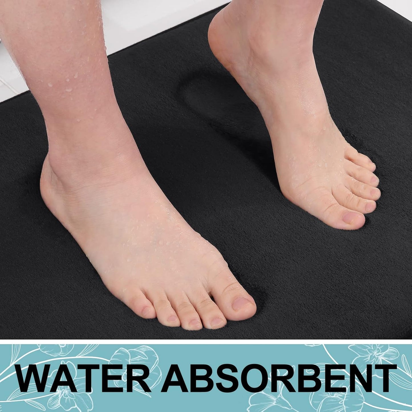 Smiry Memory Foam Bath Mat - Extra Soft & Absorbent Non-Slip Bathroom Carpet | 30x20 Inches, Black