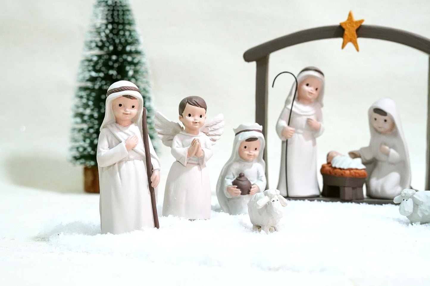 Little People Nativity Set - 12-Piece Mini Christmas Scene with White Figurines for Holiday Decor