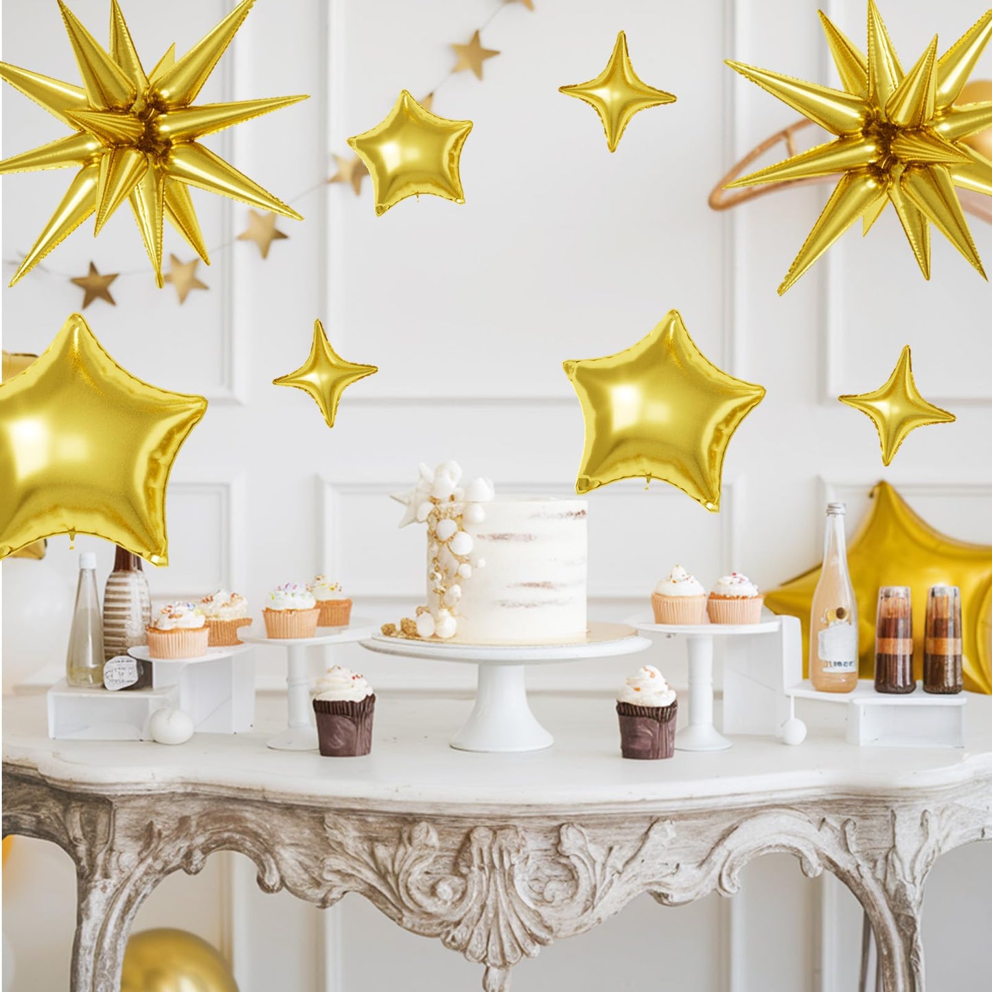 Gold Star Balloons, 22/18/10 Inch Foil Balloons, Four-Pointed Balloon for Women Men Birthday Graduation Celebration Wedding Baby Shower Decorations