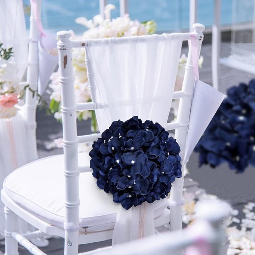Hydrangea Flower Balls - 12 PCS Artificial Silk Floral Arrangements, 8.27 Inch Navy Blue Kissing Balls for Wedding & Home Decor