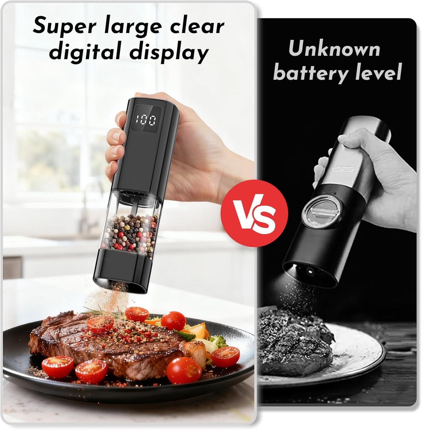 Skiennix Electric Salt and Pepper Grinder Set - Rechargeable with Digital Display & Adjustable Coarseness