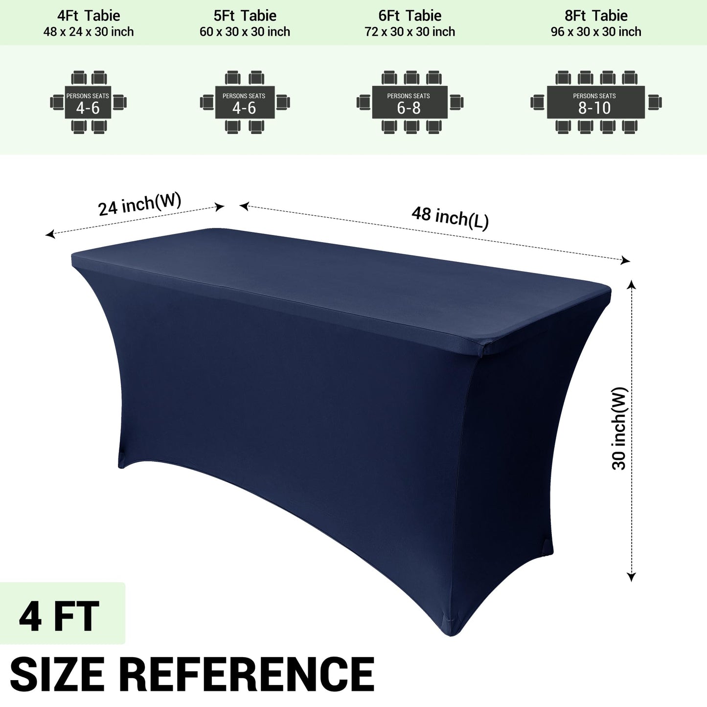 Obstal 4Ft Stretch Spandex Table Cover for Standard Folding Tables - 2 Pack Universal Rectangular Fitted Tablecloth for Party, Banquet, Events, Trade Show (Navy Blue, 48L x 24W x 30H Inches)