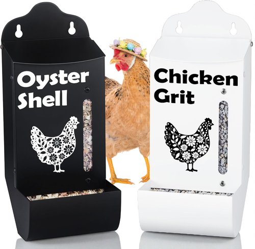 CluckRoots Chicken Grit & Oyster Shell Feeder Combo - No-Spill Heavy-Duty Wall-Mounted Dispenser