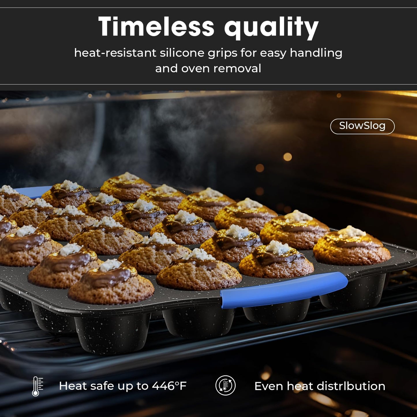 11-Piece Professional Stackable Baking Set, Oven-Safe Nonstick Cookware with Cool-Touch Handles - Features Cookie Sheet, Cake Pan, Muffin Tin, Pizza Stone & Bread Loaf Pan, Black&Blue