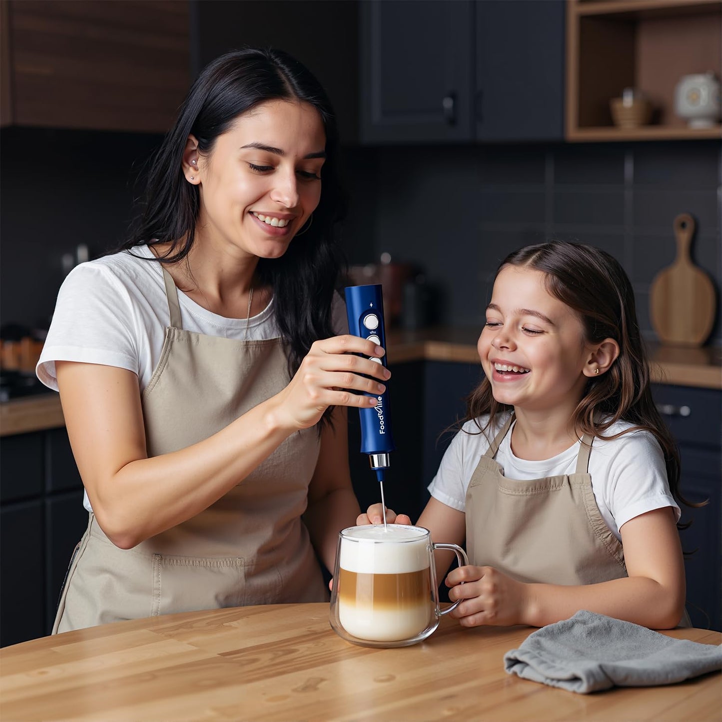FoodVille MF02 Rechargeable Milk Frother Handheld Foam Maker with Stainless Whisk for Cappuccino, Latte, Bulletproof Coffee, Keto Diet, Protein Powder, Matcha (Classic Blue)