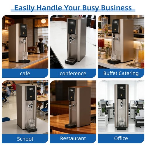BLEOU 1800W Commercial Hot Water Boiler Countertop, 20L/H Rapid Heating Hot Water Dispenser, 304 Stainless Steel with Adjustable Temperature 104°F-212°F for Boba Tea Coffee Bar Restaurant Office Hotel
