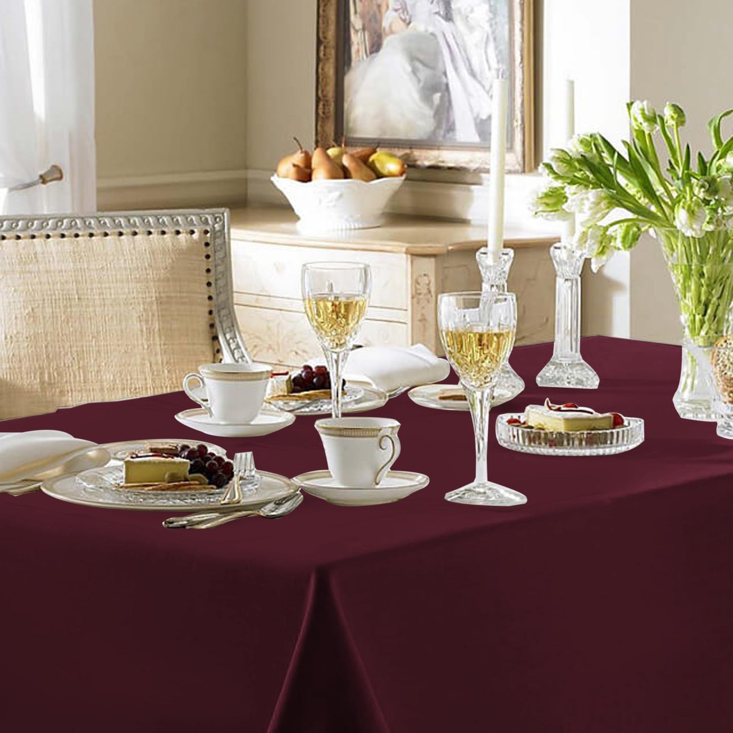 Fitable Burgundy Rectangle Tablecloths for 6 Foot Tables, 6 Pack - 70 x 108 Inches - Stain Resistant and Washable Table Clothes, Polyester Fabric Table Covers for Wedding, Party, Banquet, Buffect