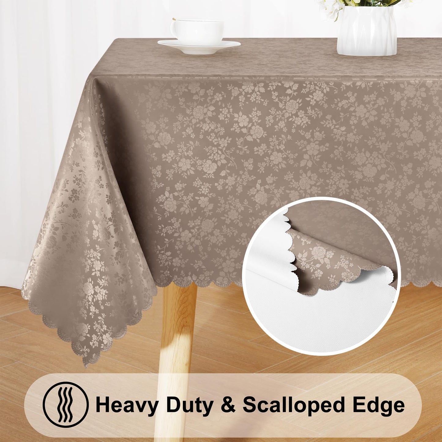 Smiry Rectangle Table Cloth, Waterproof Heavy Duty Vinyl Tablecloths, Wipeable Washable Table Cover for Kitchen and Dining Room (Taupe, 60" X 102")