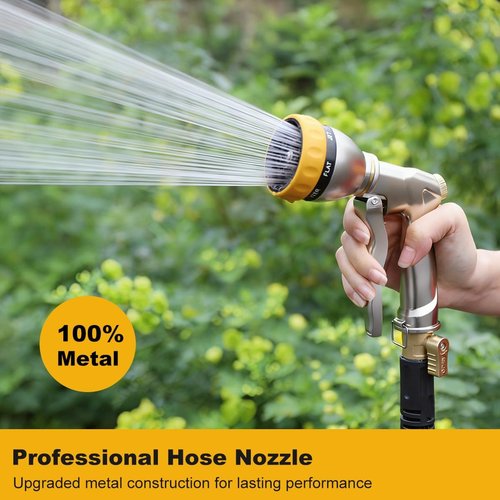 FANHAO Heavy Duty Metal Garden Hose Nozzle - 7 Spray Patterns for Efficient Watering & Washing