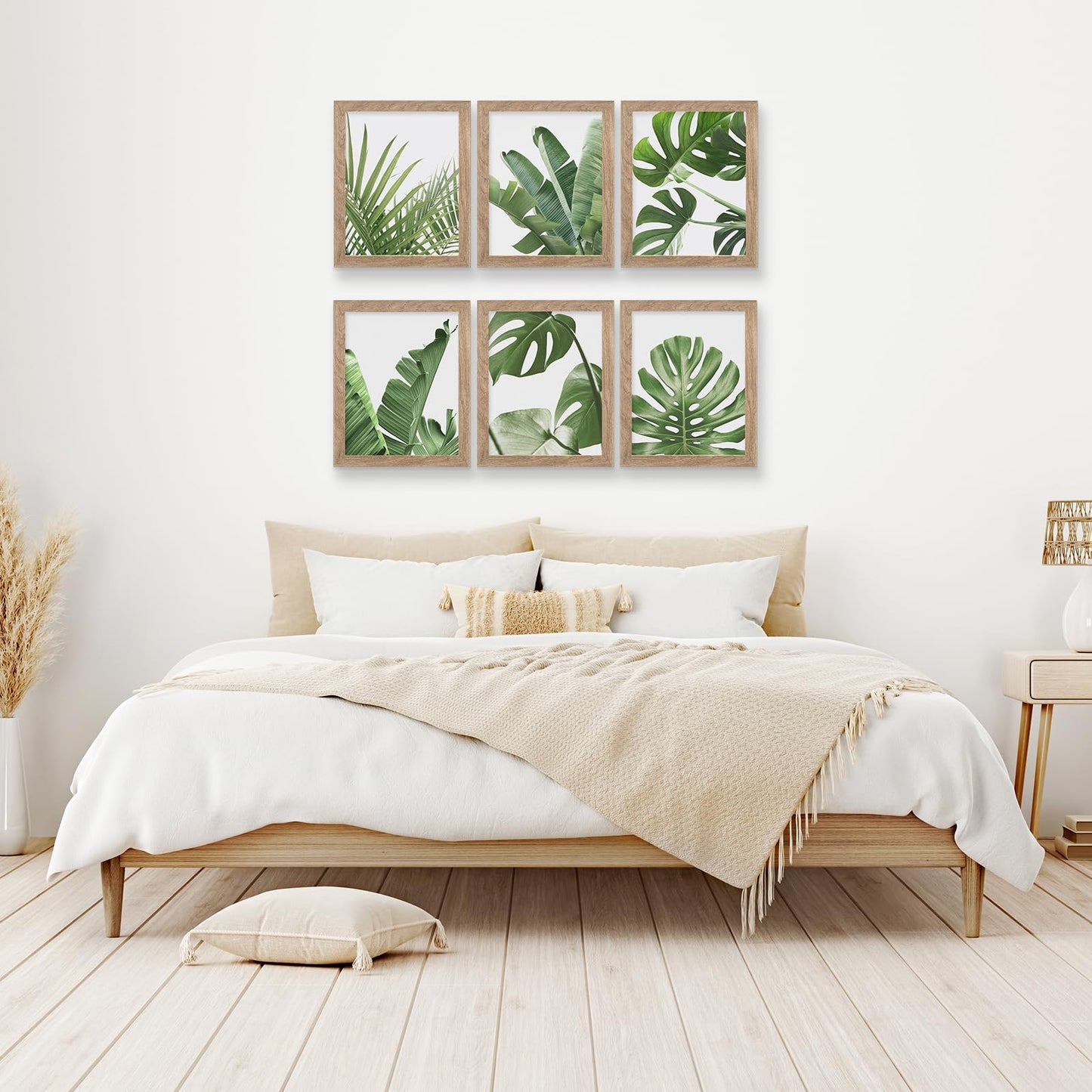 HoozGee Framed Botanical Wall Art Prints Set of 6 Tropical Leaves Plant Leaf Canvas Print Wall Decor Green Wall Art Posters Bedroom Living Room Decor (Tropical Leaf Art, 11"x14" FRAMED)