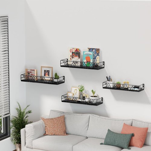 Amaoot Floating Shelves - Set of 4 Mounted Wood Wall Shelves for Living Room, Bedroom & Kitchen Decor