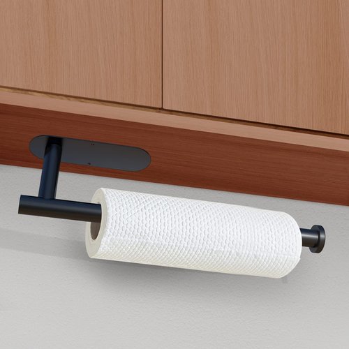 DEKAVA Under Cabinet Paper Towel Holder - Self-Adhesive SUS304 Stainless Steel Rack | 13 Inch Black